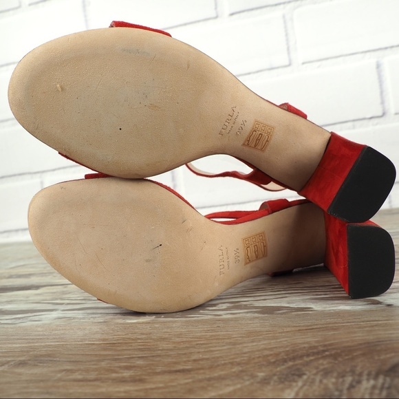 FURLA sz 39.5 METROPOLIS SANDAL ANKLE STRAP PEPERONCINO red suede strappy - Picture 10 of 11